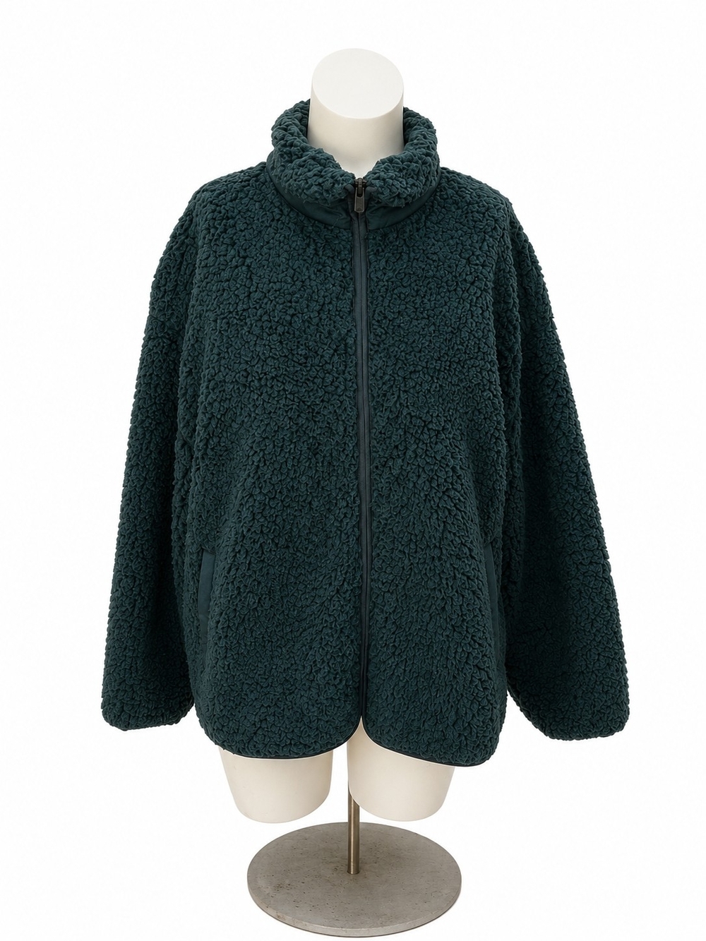 Athleta Sherpa Fleece Zip Jacket Women's Medium Green Teddy Cozy Full Zip Pocket